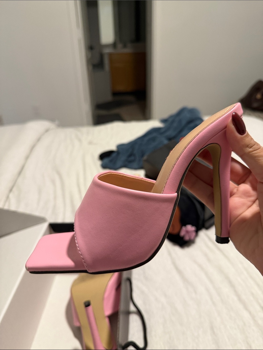 Pink High-Heel Slide Mules - Women's Fashion